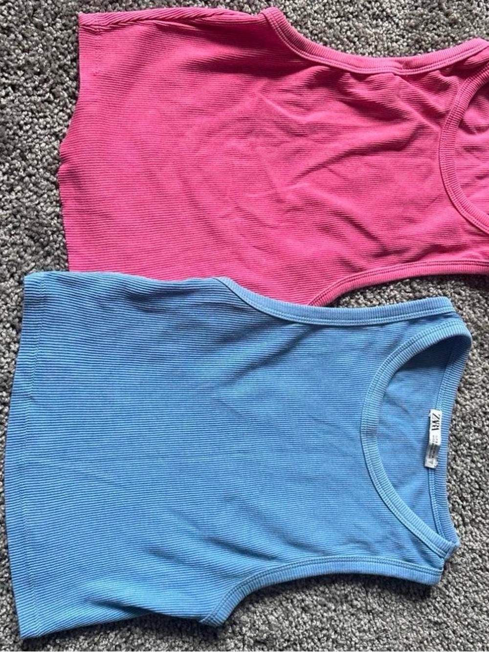 Zara Cropped Ribbed Tank Tops - Pink & Blue (2-Pack)